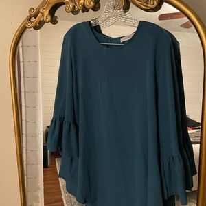 Ces Femme Teal Blouse with Ruffled Sleeves